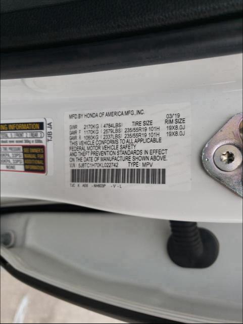 40077961 :رقم المزاد ، 5J8TC1H70KL022742 vin ، 2019 Acura Rdx Advanc مزاد بيع