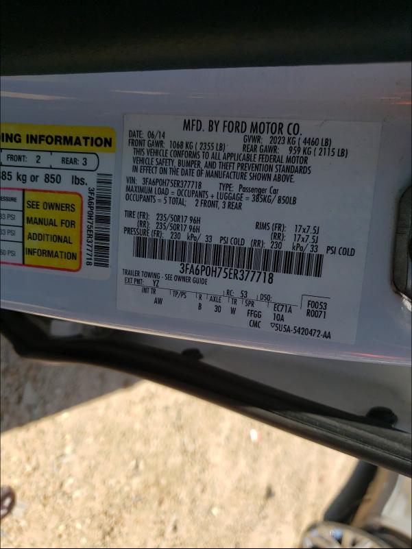 Aukcja sprzedaży 2014 Ford Fusion Se, vin: 3FA6P0H75ER377718, numer aukcji: 45245181