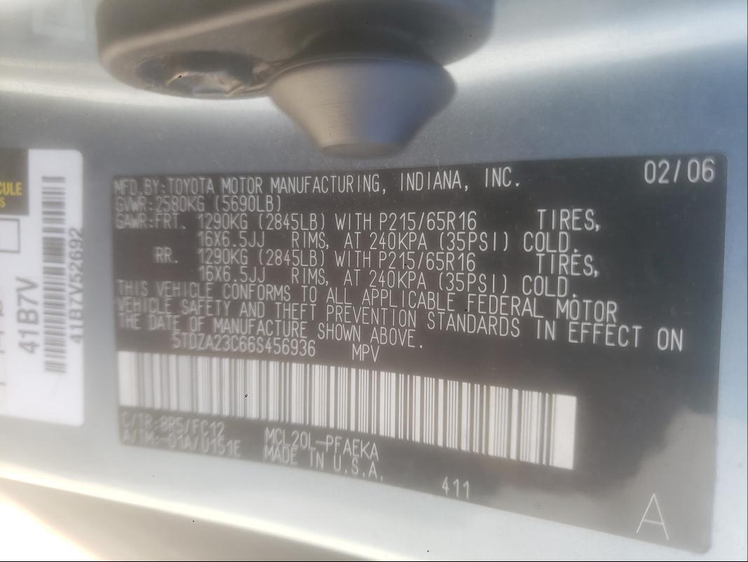 Aukcja sprzedaży 2006 Toyota Sienna, vin: 5TDZA23C66S456936, numer aukcji: 48590971