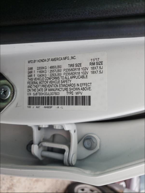 Продаж на аукціоні авто 2018 Acura Rdx, vin: 5J8TB3H33JL007503, номер лоту: 49559771