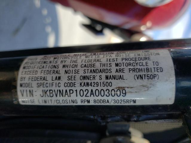 58723421 :رقم المزاد ، JKBVNAP102A003009 vin ، 2002 Kawasaki Vn1500 مزاد بيع
