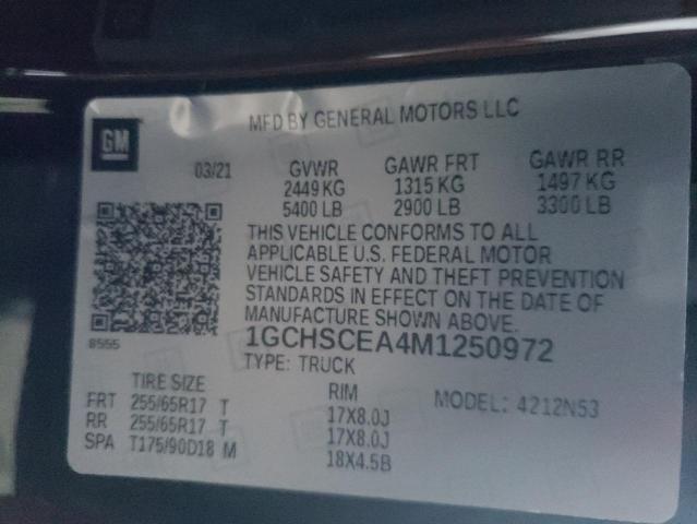 2021 Chevrolet Colorado L მანქანა იყიდება აუქციონზე, vin: 1GCHSCEA4M1250972, აუქციონის ნომერი: 63872971