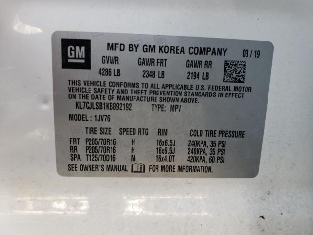 Aukcja sprzedaży 2019 Chevrolet Trax 1lt, vin: KL7CJLSB1KB892192, numer aukcji: 66464711