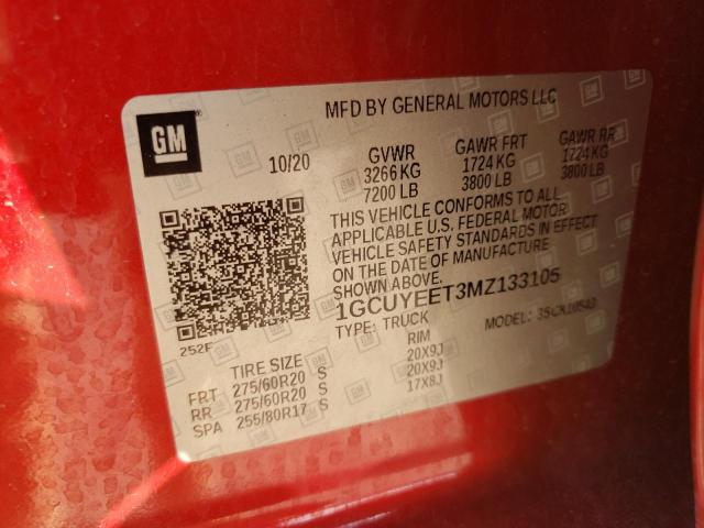 Продажа на аукционе авто 2021 Chevrolet Silverado, vin: 1GCUYEET3MZ133105, номер лота: 66815821
