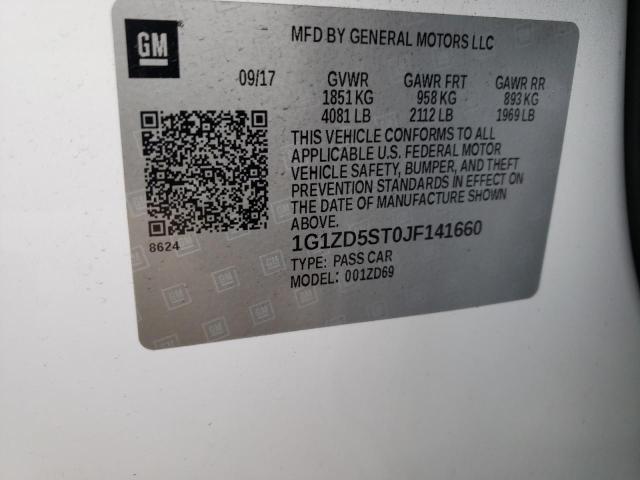 68052981 :رقم المزاد ، 1G1ZD5ST0JF141660 vin ، 2018 Chevrolet Malibu Lt مزاد بيع