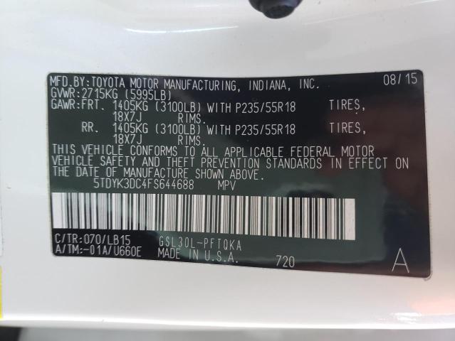 Продажа на аукционе авто 2015 Toyota Sienna Xle, vin: 5TDYK3DC4FS644688, номер лота: 70250631