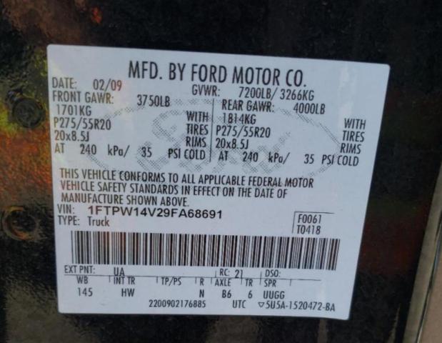 Aukcja sprzedaży 2009 Ford F150 Super, vin: 1FTPW14V29FA68691, numer aukcji: 70113491