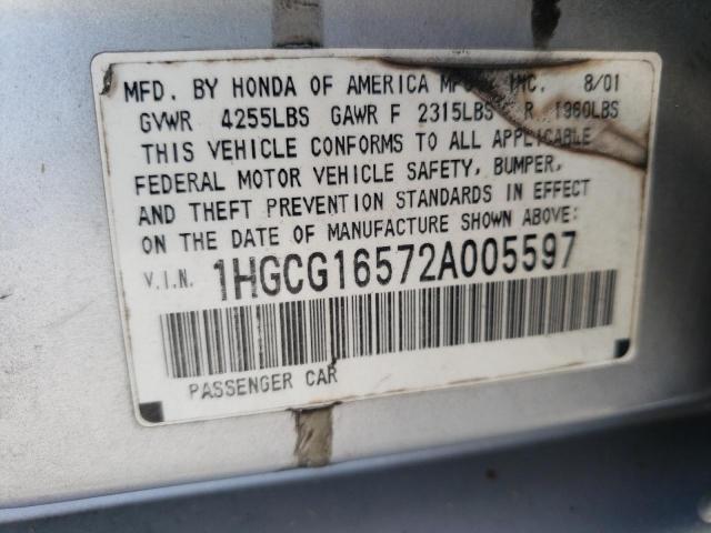 Продажа на аукционе авто 2002 Honda Accord, vin: 1HGCG16572A005597, номер лота: 68952841