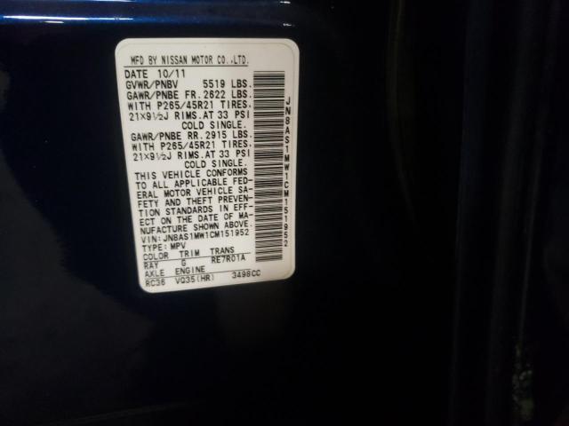 68443731 :رقم المزاد ، JN8AS1MW1CM151952 vin ، 2012 Infiniti Fx35 مزاد بيع