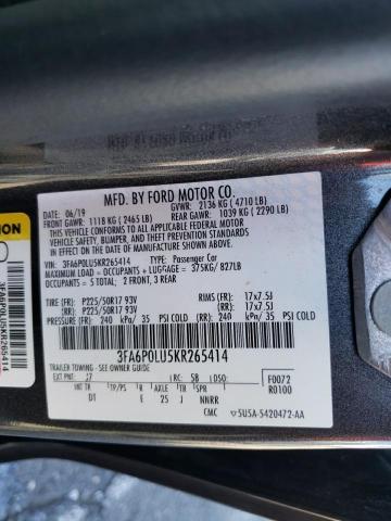 2019 Ford Fusion Se მანქანა იყიდება აუქციონზე, vin: 3FA6P0LU5KR265414, აუქციონის ნომერი: 35104492