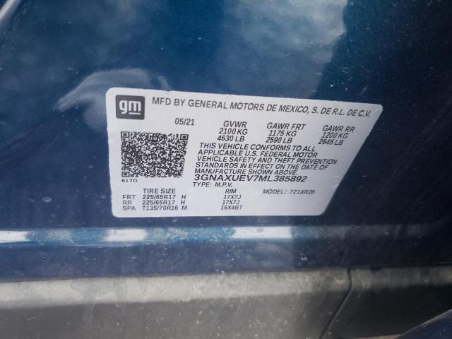 Aukcja sprzedaży 2021 Chevrolet Equinox Lt, vin: 3GNAXUEV7ML385892, numer aukcji: 33725882