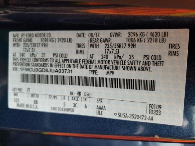 Aukcja sprzedaży 2018 Ford Escape Se, vin: 1FMCU0GD8JUA03731, numer aukcji: 37890102