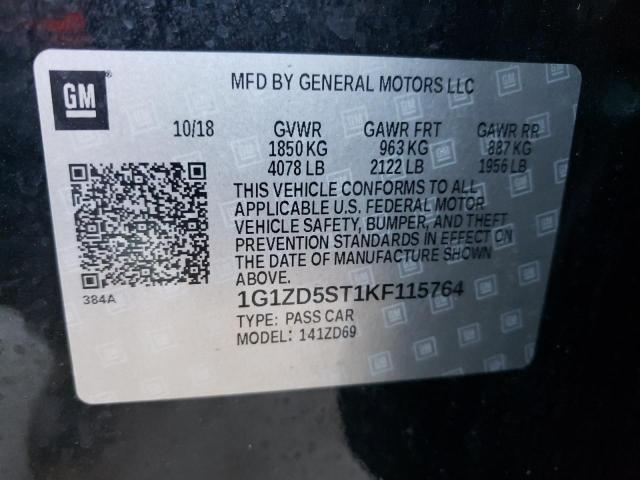 2019 Chevrolet Malibu Lt მანქანა იყიდება აუქციონზე, vin: 1G1ZD5ST1KF115764, აუქციონის ნომერი: 38658482