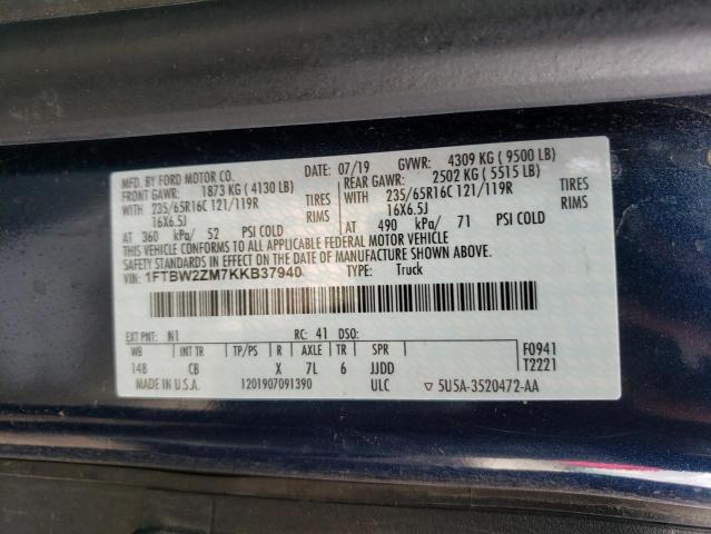 38306662 :رقم المزاد ، 1FTBW2ZM7KKB37940 vin ، 2019 Ford Transit T- مزاد بيع