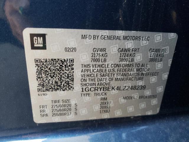 Продажа на аукционе авто 2020 Chevrolet Silverado, vin: 1GCRYBEK4LZ248239, номер лота: 39491362