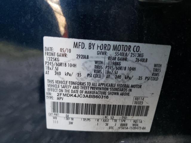 2010 Ford Edge Sel მანქანა იყიდება აუქციონზე, vin: 2FMDK4JC3ABB60316, აუქციონის ნომერი: 43393112