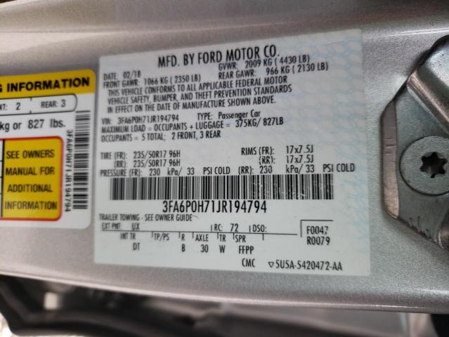 Aukcja sprzedaży 2018 Ford Fusion Se, vin: 3FA6P0H71JR194794, numer aukcji: 43572342