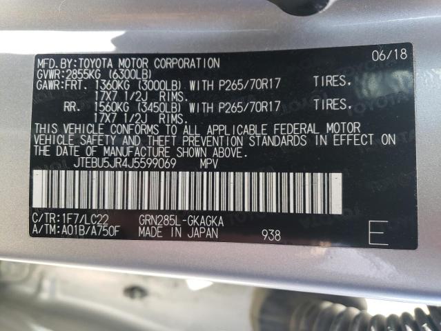43572132 :رقم المزاد ، JTEBU5JR4J5599069 vin ، 2018 Toyota 4runner Sr5/sr5 Premium مزاد بيع