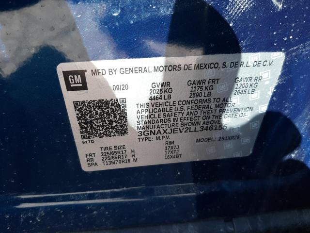 Aukcja sprzedaży 2020 Chevrolet Equinox Lt, vin: 3GNAXJEV2LL346155, numer aukcji: 43786242