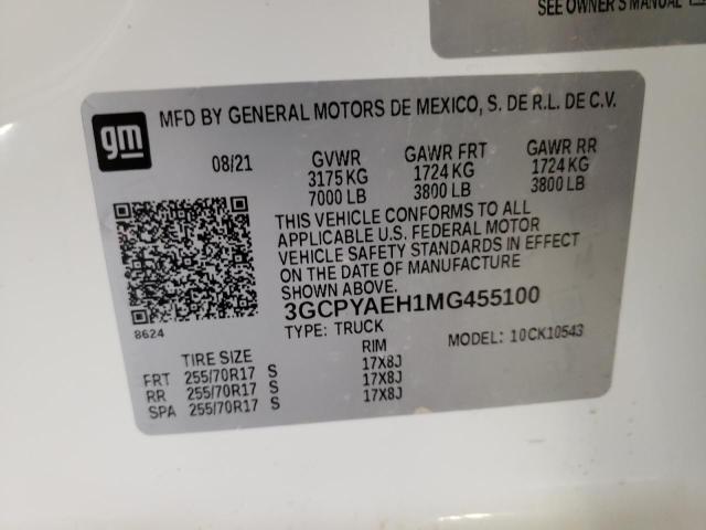 43375502 :رقم المزاد ، 3GCPYAEH1MG455100 vin ، 2021 Chevrolet Silverado مزاد بيع