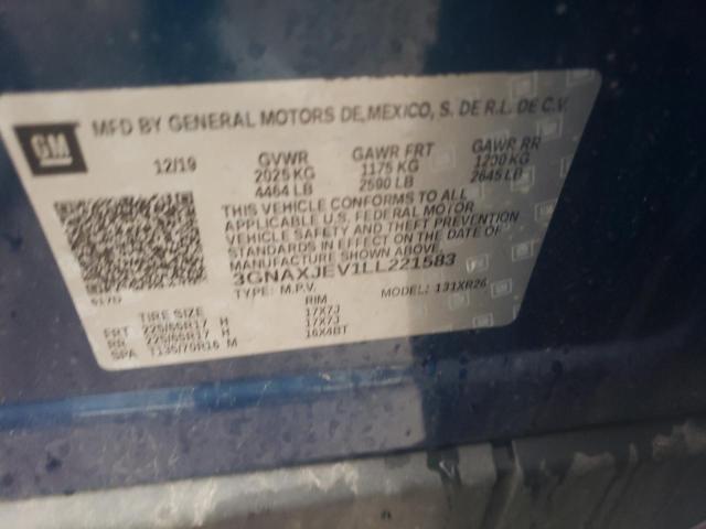 Aukcja sprzedaży 2020 Chevrolet Equinox Lt, vin: 3GNAXJEV1LL221583, numer aukcji: 43805742