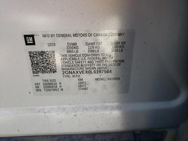 Продаж на аукціоні авто 2020 Chevrolet Equinox Lt, vin: 2GNAXVEX0L6197564, номер лоту: 44470872