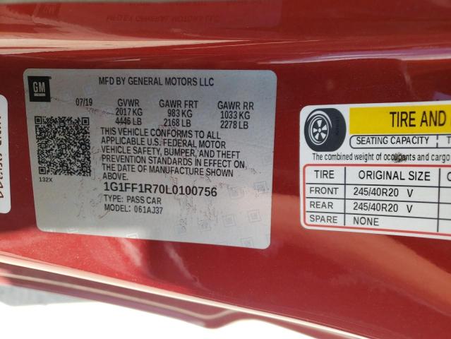 Продаж на аукціоні авто 2020 Chevrolet Camaro Lz, vin: 1G1FF1R70L0100756, номер лоту: 45187412