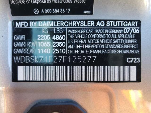 Aukcja sprzedaży 2007 Mercedes-benz Sl 550, vin: WDBSK71F27F125277, numer aukcji: 44995322