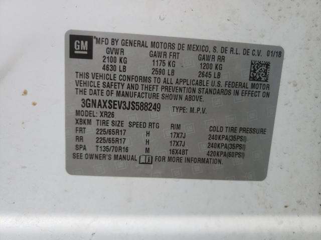 Aukcja sprzedaży 2018 Chevrolet Equinox Lt, vin: 3GNAXSEV3JS588249, numer aukcji: 45502442