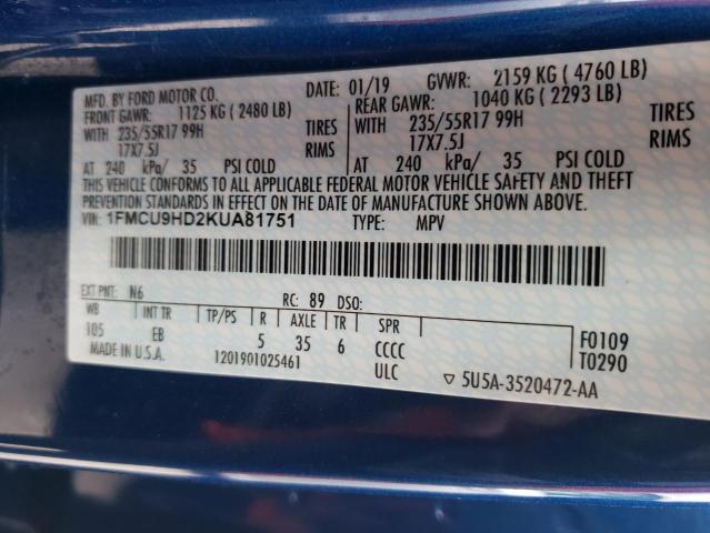 Aukcja sprzedaży 2019 Ford Escape Sel, vin: 1FMCU9HD2KUA81751, numer aukcji: 45390372