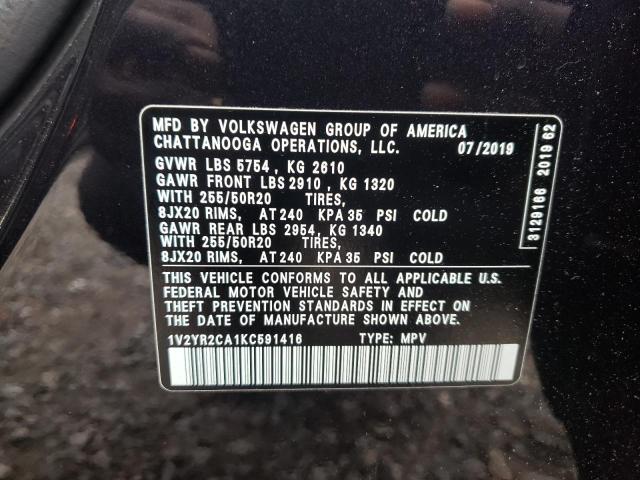 Aukcja sprzedaży 2019 Volkswagen Atlas Se, vin: 1V2YR2CA1KC591416, numer aukcji: 45456692