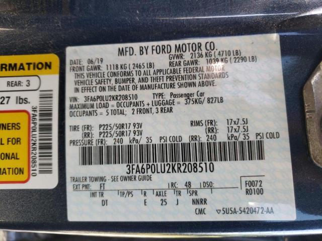 Aukcja sprzedaży 2019 Ford Fusion Se, vin: 3FA6P0LU2KR208510, numer aukcji: 45406962