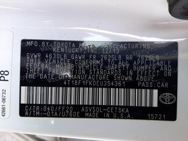 Aukcja sprzedaży 2014 Toyota Camry L, vin: 4T1BF1FK0EU354361, numer aukcji: 45486942