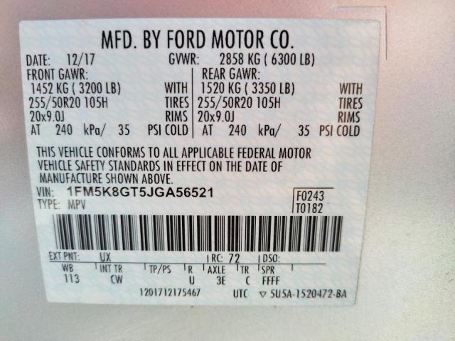 Aukcja sprzedaży 2018 Ford Explorer S, vin: 1FM5K8GT5JGA56521, numer aukcji: 45537192
