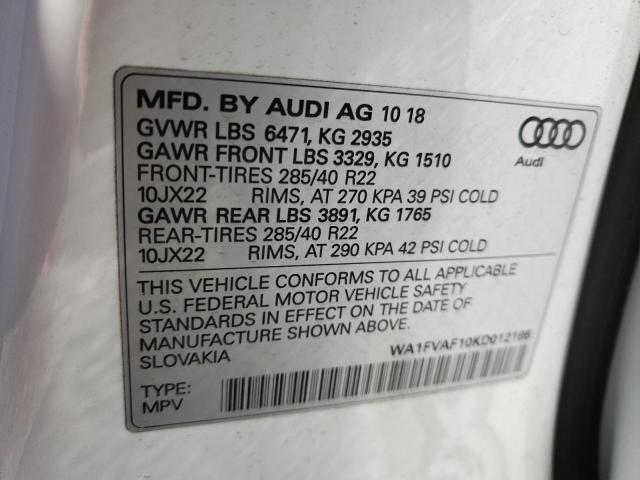 Aukcja sprzedaży 2019 Audi Q8 Prestig, vin: WA1FVAF10KD012186, numer aukcji: 45574112