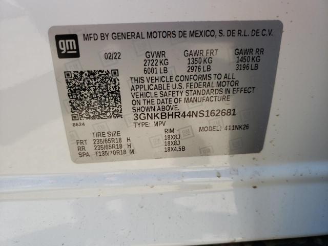 Aukcja sprzedaży 2022 Chevrolet Blazer 2lt, vin: 3GNKBHR44NS162681, numer aukcji: 45122192