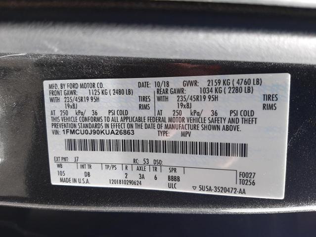 Продажа на аукционе авто 2019 Ford Escape Tit, vin: 1FMCU0J90KUA26863, номер лота: 45657172