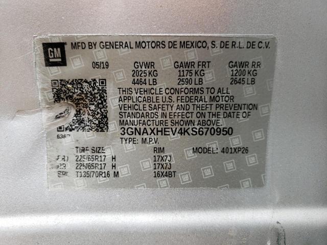 Aukcja sprzedaży 2019 Chevrolet Equinox Ls, vin: 3GNAXHEV4KS670950, numer aukcji: 45564722