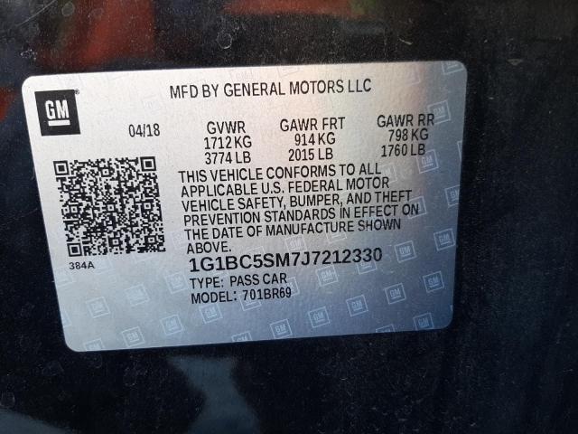 48619042 :رقم المزاد ، 1G1BC5SM7J7212330 vin ، 2018 Chevrolet Cruze Ls مزاد بيع