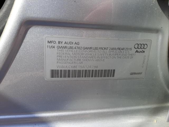 Aukcja sprzedaży 2004 Audi A4 1.8t Quattro, vin: WAULC68E15A124798, numer aukcji: 59537522