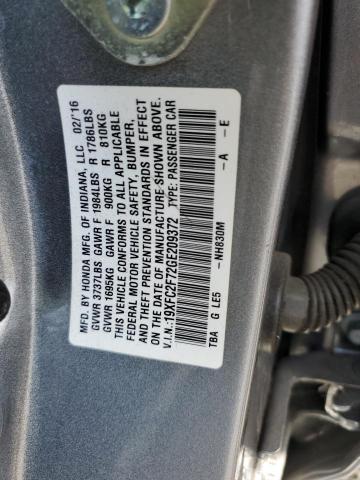 58456132 :رقم المزاد ، 19XFC2F72GE209372 vin ، 2016 Honda Civic Ex مزاد بيع