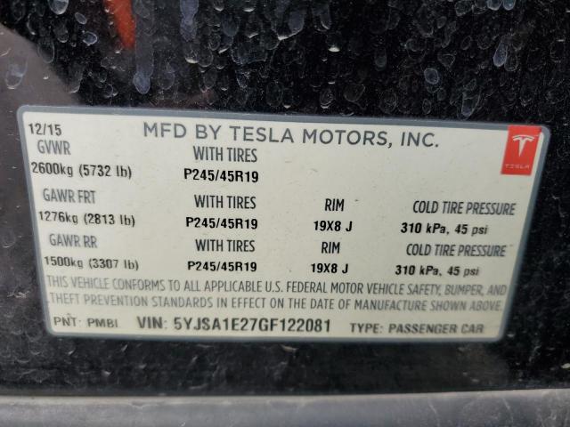 2016 Tesla Model S მანქანა იყიდება აუქციონზე, vin: 5YJSA1E27GF122081, აუქციონის ნომერი: 59499902