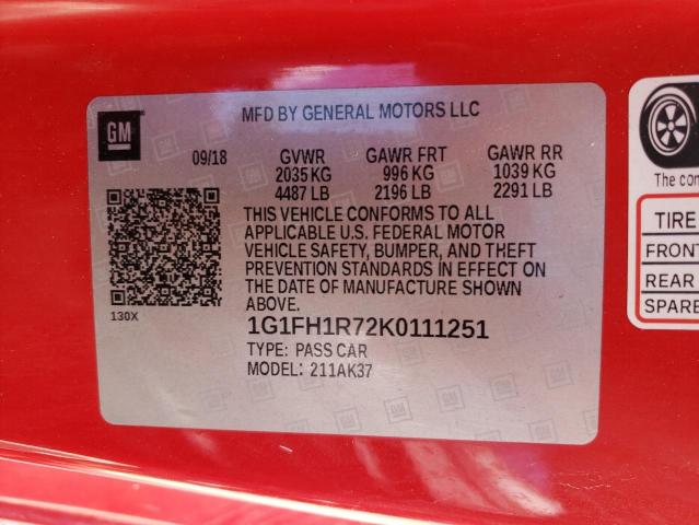 Aukcja sprzedaży 2019 Chevrolet Camaro Ss, vin: 1G1FH1R72K0111251, numer aukcji: 50645812