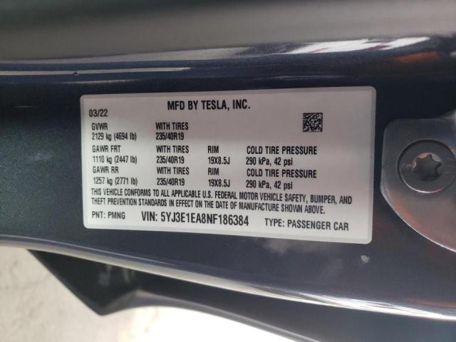 Aukcja sprzedaży 2022 Tesla Model 3, vin: 5YJ3E1EA8NF186384, numer aukcji: 51010392