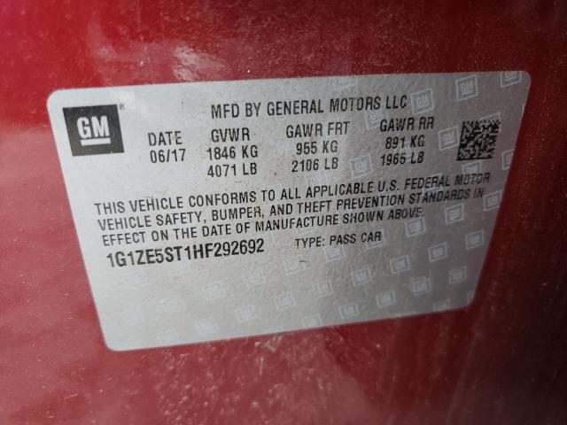 2017 Chevrolet Malibu Lt მანქანა იყიდება აუქციონზე, vin: 1G1ZE5ST1HF292692, აუქციონის ნომერი: 51460932