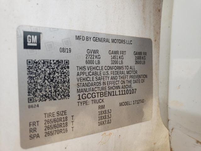 Продаж на аукціоні авто 2020 Chevrolet Colorado, vin: 1GCGTBEN1L1110107, номер лоту: 54896942