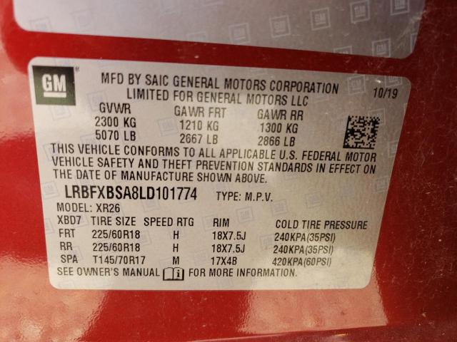 2020 Buick Envision P მანქანა იყიდება აუქციონზე, vin: LRBFXBSA8LD101774, აუქციონის ნომერი: 55519352