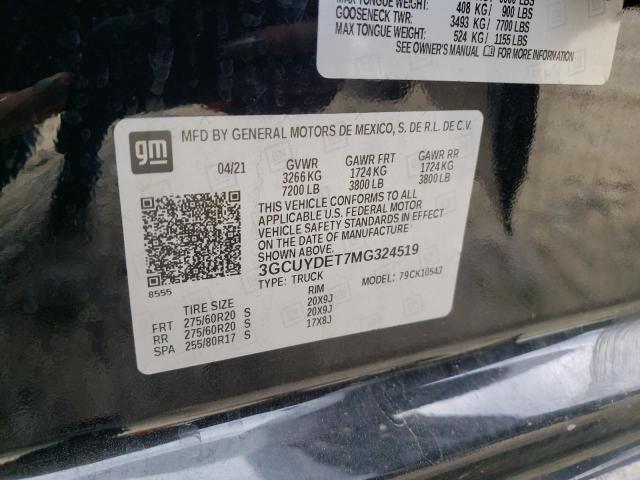 55962422 :رقم المزاد ، 3GCUYDET7MG324519 vin ، 2021 Chevrolet Silverado مزاد بيع