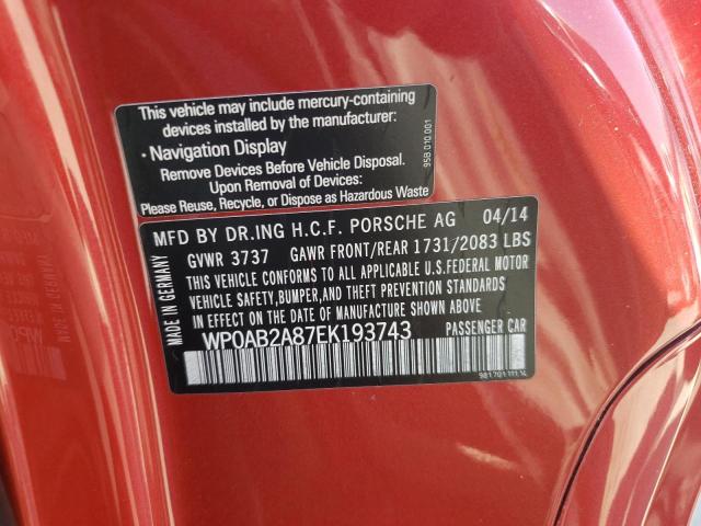 56565222 :رقم المزاد ، WP0AB2A87EK193743 vin ، 2014 Porsche Cayman S مزاد بيع