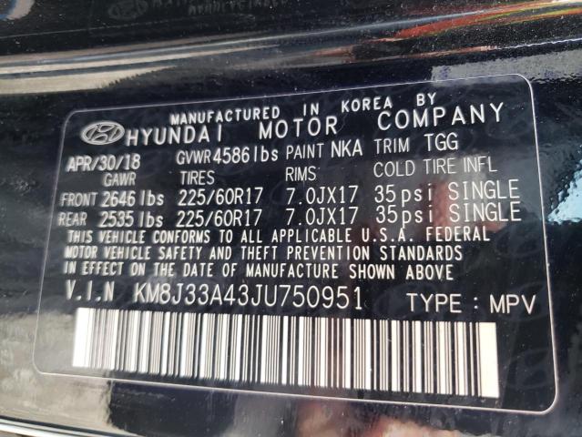 2018 Hyundai Tucson Sel მანქანა იყიდება აუქციონზე, vin: KM8J33A43JU750951, აუქციონის ნომერი: 57699422